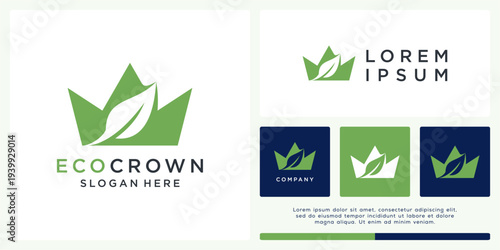 Eco friendly crown logo design with leaf