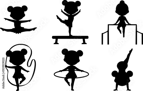 Cute little girl gymnast silhouette vector cartoon illustration
