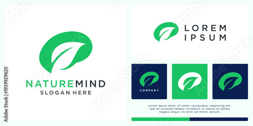 Nature mind logo design with leaf basic template
