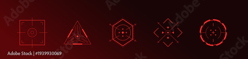 Crosshair Hud red. Futuristic game interface. Combat and navigation with target aim. Military simulation design. Modern Vector illustration.