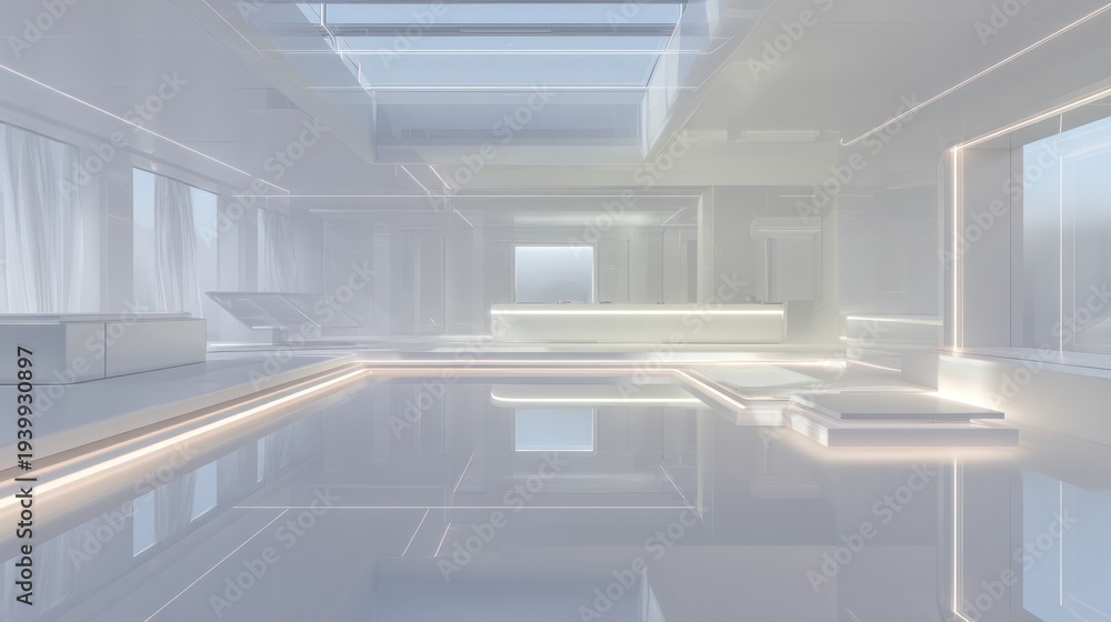 Fototapeta premium Modern interior architecture rendered in pastel colors and futuristic design