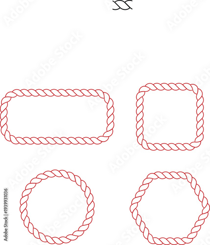 A set of red rope border designs on a white background