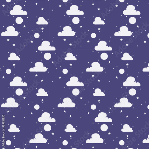A seamless minimalist cloudy pattern design on a dark blue background .