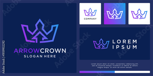 Arrow crown logo design template combination