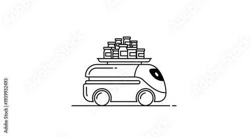 Autonomous Delivery Robot Carrying Food Containers on White Background