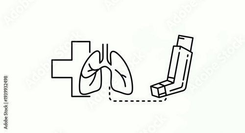 Asthma Inhaler and Lungs Icon with Medical Cross - Respiratory Health Concept