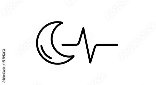 Crescent Moon and Heartbeat Line Icon: Sleep, Health, and Nighttime Vitality