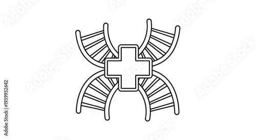 DNA helix and medical cross symbol, genetic research and healthcare concept