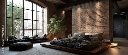 Master bedroom design featuring high end furniture wooden floors and modern carpet