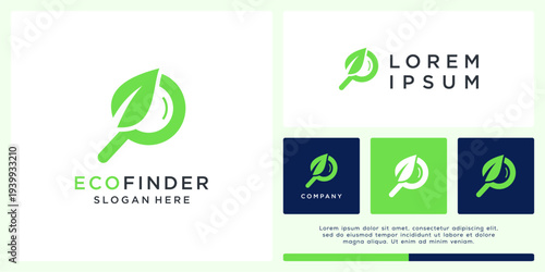 Eco finder logo design combine leaf and magnifying glass