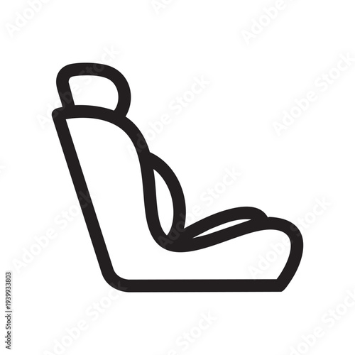 A black line drawing of a car seat