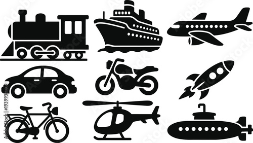 Set of 9 transportation icons vector