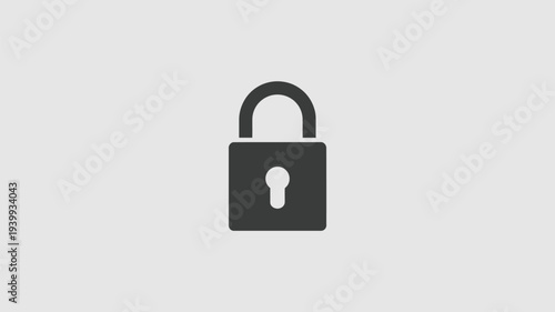 A minimalist flat design illustration of a solid black lock icon on a gray background