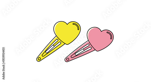 Two charming heart-shaped hair clips in yellow and pink, ideal accessories for adding a cute and playful touch to any hairstyle.