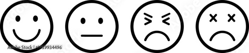 Set of four emoticon faces showing happiness, neutrality, anger, sadness