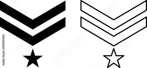 Military rank insignia symbols with chevron and star