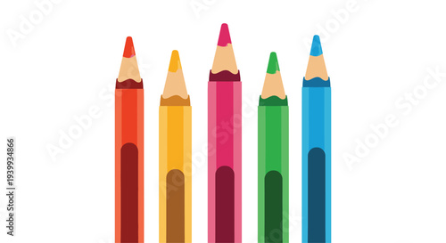 Bright illustration of five colorful wooden pencils standing upright in a cheerful row symbolizing art and learning.