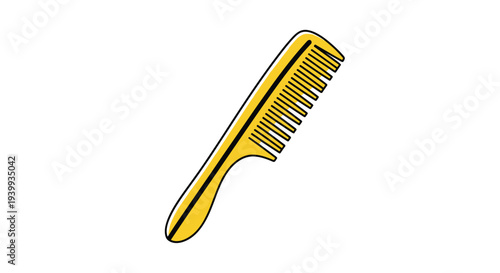 Simple yet vibrant illustration of a yellow comb with bold black outlines perfect for hair care and styling concepts.