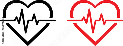 Heart rate pulse icon in black and red