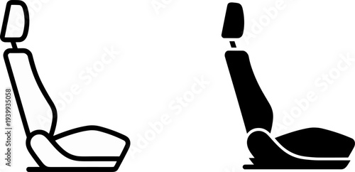 Car seat silhouettes in outline and solid styles flat vector illustration icons for automotive interior design vehicle parts and transport