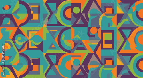 Abstract geometric pattern featuring a mix of shapes and colors