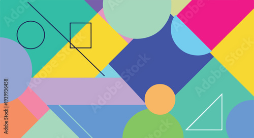 Abstract geometric pattern featuring colorful shapes and lines