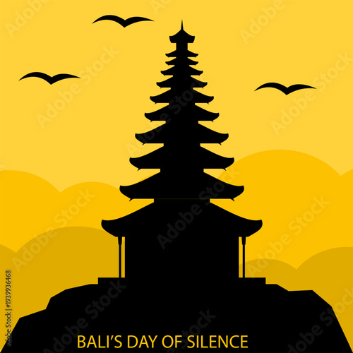 Template of Bali's day of silence, religion and culture design vector illustration. Nyepi Day Bali Background with Balinese Temple and Meditation Concept.