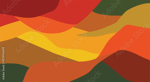 Abstract landscape of overlapping curved shapes in autumnal colors