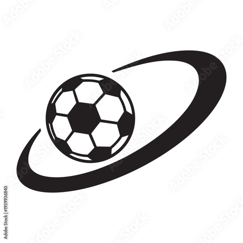 A black and white soccer ball with a swoosh