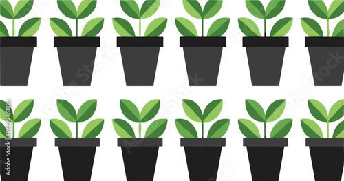 Set of green plant seedlings in pots flat vector illustration collection, minimal gardening sprouts isolated on light background