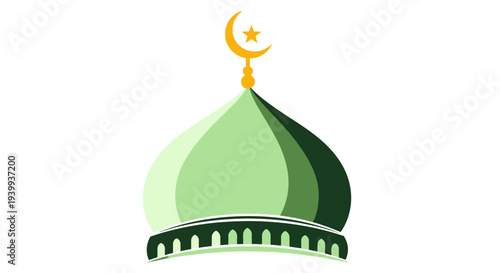 Islamic mosque dome illustration with crescent moon symbol isolated