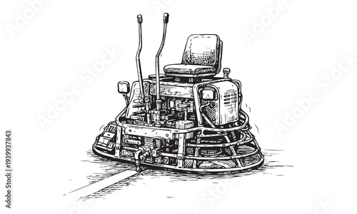 Hand Drawn Concrete Finisher Machine Sketch Illustration in Black and White Construction Equipment Vector