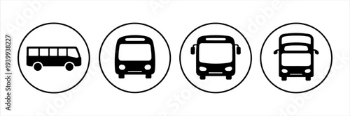 Collection of various bus icons in a circular frame