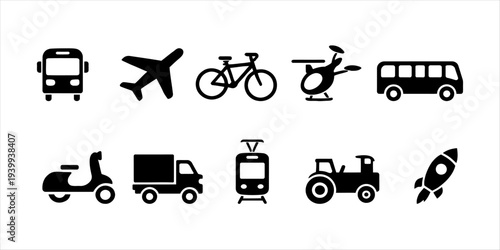 Essential Vector Icons Featuring Different Vehicles for Global Travel and Movement