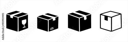 Variety of Packaging and Shipping Box Vector Icons for Delivery Services