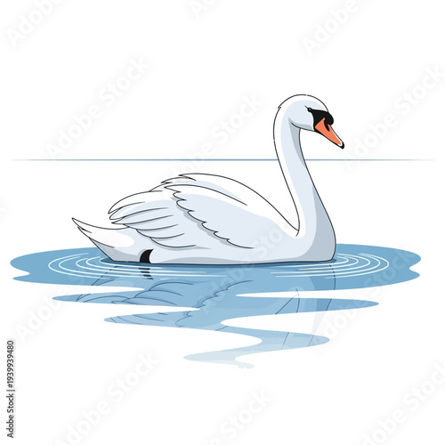 Majestic white swan gliding across serene blue water with gentle ripples