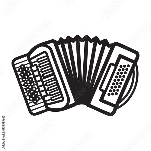 A black and white drawing of an accordion