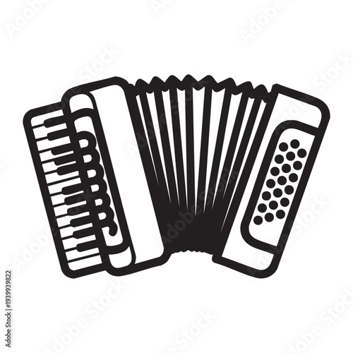 A black and white drawing of an accordion