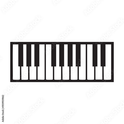 A black and white piano keyboard on a plain white background