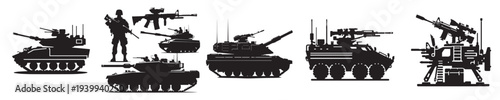 military weaponry with silhouette style