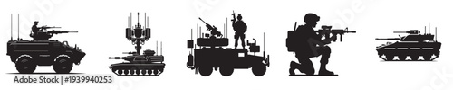 military weaponry with silhouette style