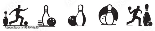 set of silhouette bowling games