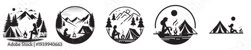 woman camping with silhouette style