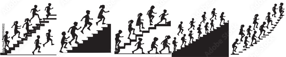 Obraz premium little boy climbing stairs silhouette style