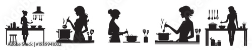 woman cooking silhouette style