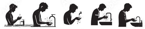 young man washing his hands silhouette style