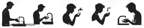 young man washing his hands silhouette style