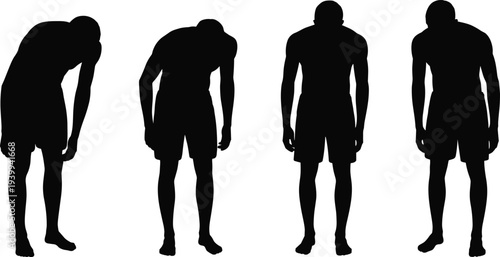 Tired Athlete Silhouette Set Showing Exhausted Sportsman Standing and Resting After Workout Isolated for Fitness and Training Design