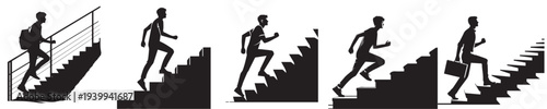 young man climbing stairs silhouette style