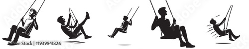 young man playing on a swing silhouette style